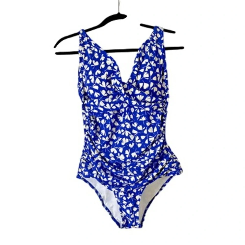 Profile by Gottex One Piece Swimsuit Womens 16‎ Blue Floral Tummy Control NWT